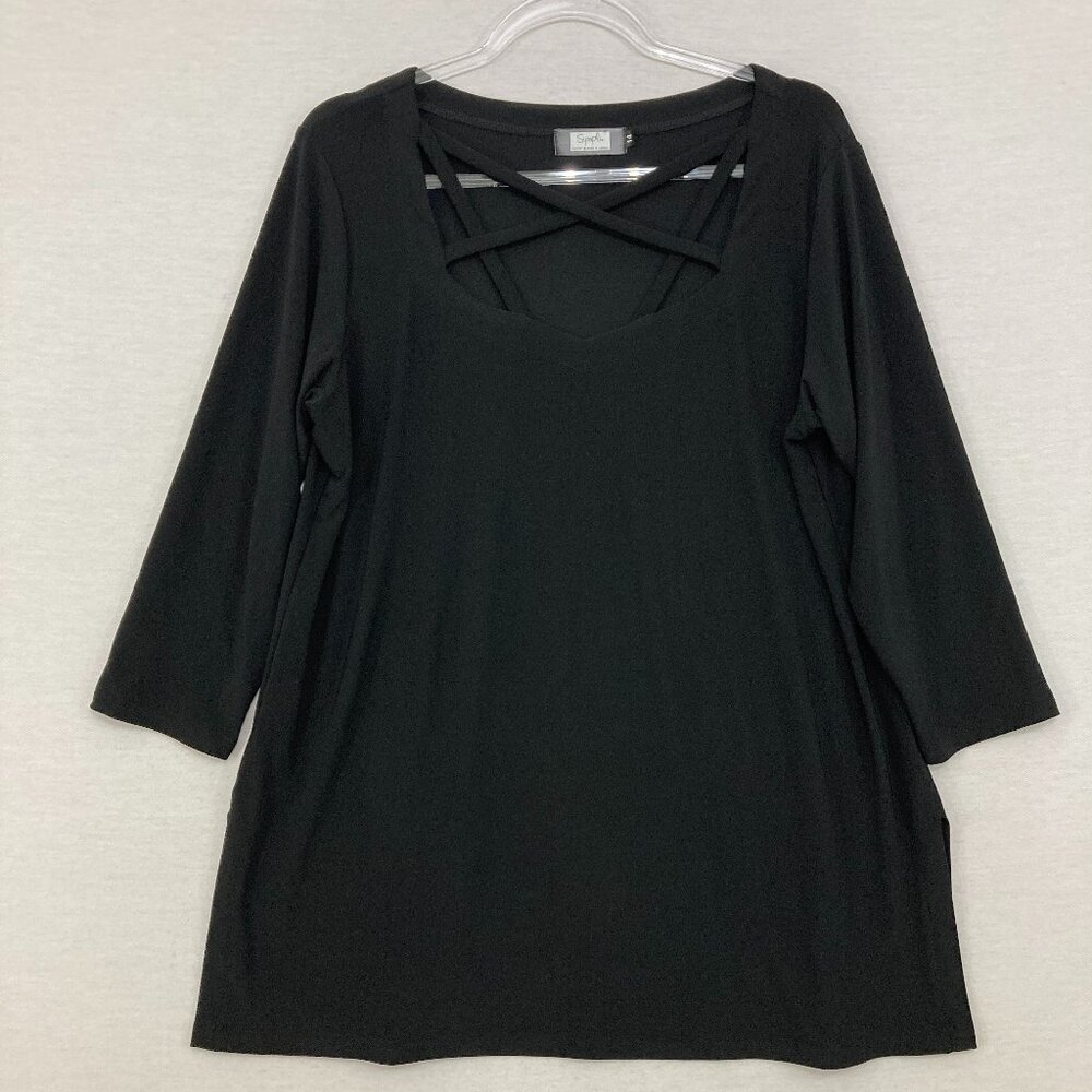 Sympli size 14 Black 3/4 Sleeve Stretch Knit Relaxed Pullover Blouse‎ Office